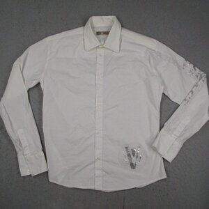 Versace Shirt Mens Medium White Button Up Long Sleeve Y2K Graphics